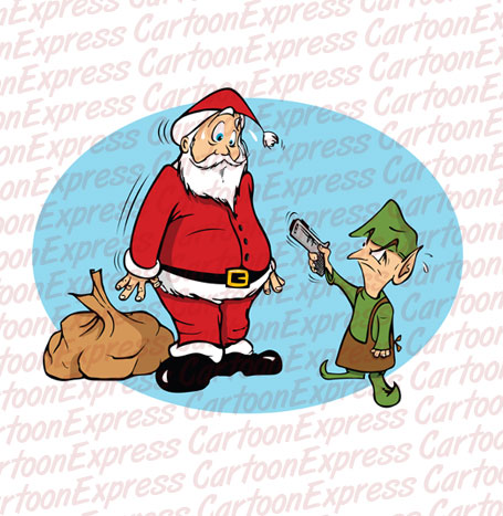 cartoon vector illustration of a Santa Claus and an evil elf